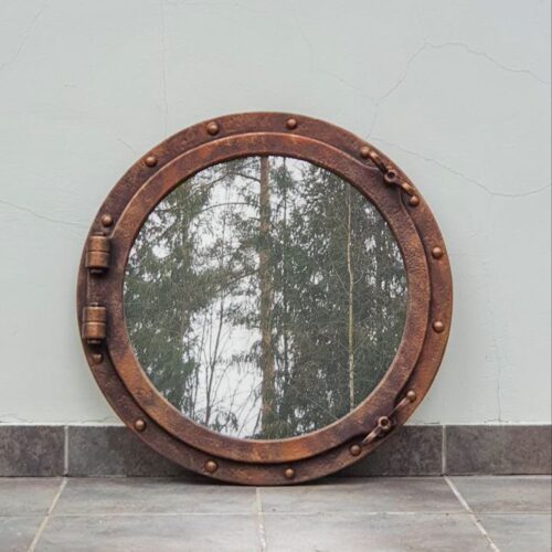 Настенное зеркало иллюминатор медь