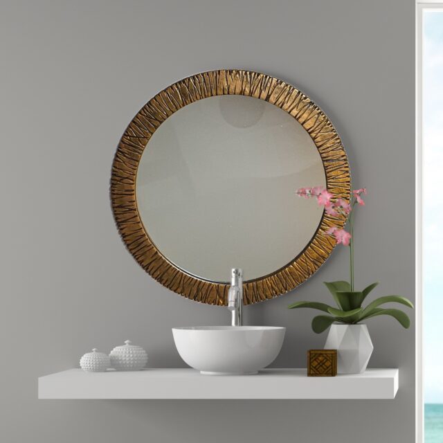 Круглое зеркало для ванной деревянная рама