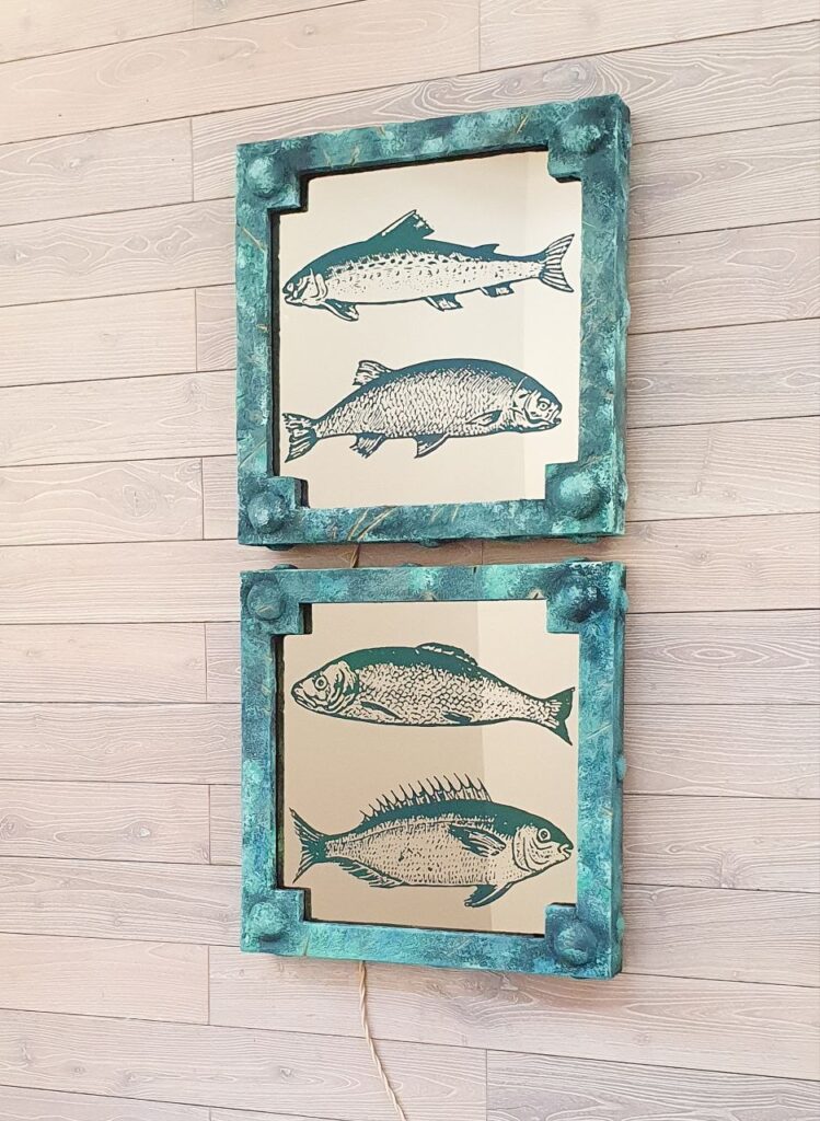 Комплект зеркальных картин Рыбы с подсветкой
